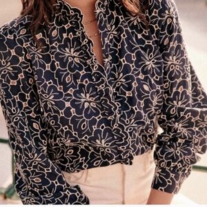 Sezane Mathilda Shirt in Ecru / Navy Cotton Sz 36/ US 4 / S